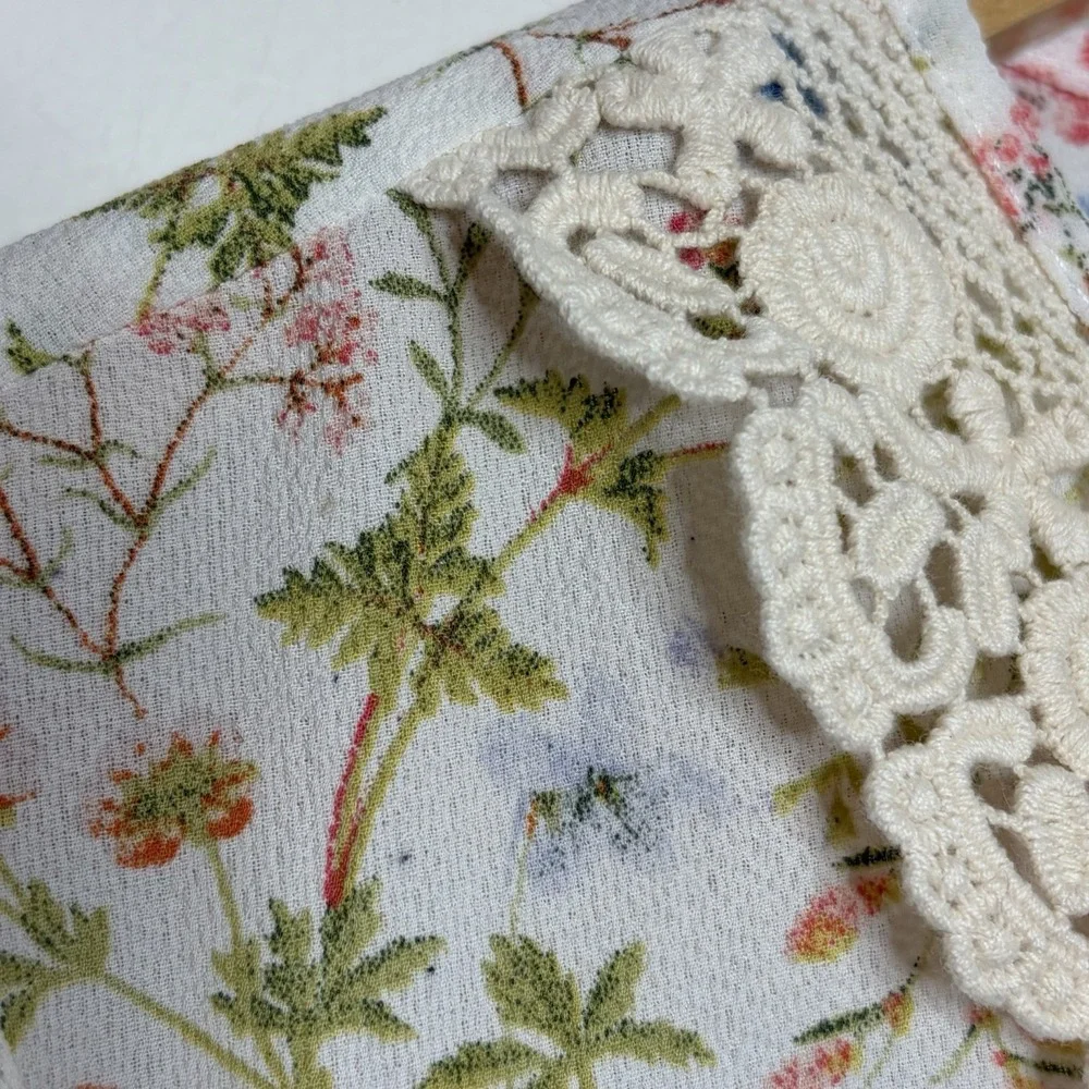 Floral Lace Peter Pan Collar Sleeveless Top Womens M 10 Cottagecore Twee Spring